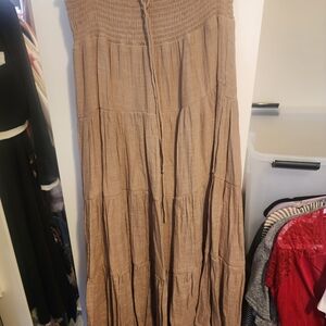 American Apparel Taupe Tiered Maxi Skirt with Shirred Waist